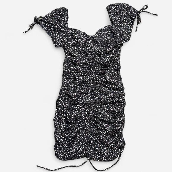 NWT White Fox Black, Green & Pink Floral Ruched Sweetheart Neckline Mini Dress S - Picture 5 of 7